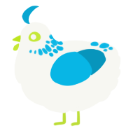 A white and cerulean chicken with a neck-speckle pattern