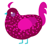 A maroon and fuchsia chicken with a speckle pattern