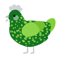 A leaf and grass chicken with a speckle pattern