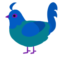 A sea and ultramarine chicken with a head pattern