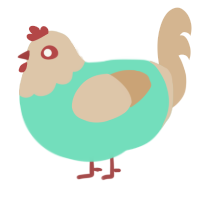 A mint and beige chicken with a head pattern