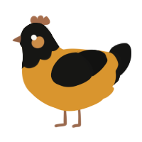 A orange and black chicken with a head pattern