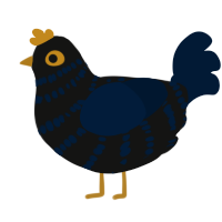 A black and tumblr chicken with a bar pattern