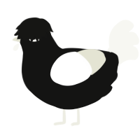 Critical Darling, a black and white chicken