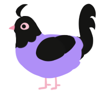 A lilac and black chicken with a head pattern