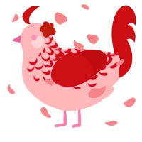 A rose and crimson chicken with a half-lace pattern