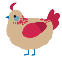 A beige and crimson chicken with a neck-speckle pattern