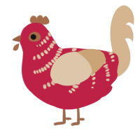 A crimson and beige chicken with a half-bar pattern