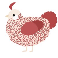 A cream and red chicken with a double-lace pattern