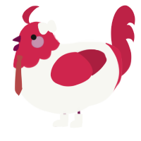 A white and crimson chicken with a head pattern