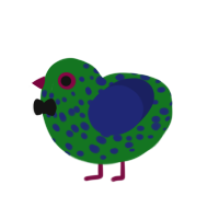 bothermelon, a leaf and navy chicken with a speckle pattern