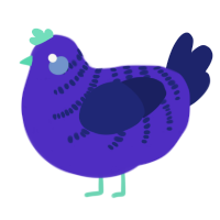 A indigo and navy chicken with a half-bar pattern