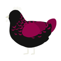 A black and maroon chicken with a half-lace pattern