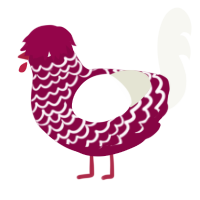 A maroon and white chicken with a lace pattern