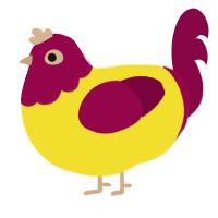 A yellow and maroon chicken with a head pattern