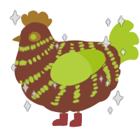 A russet and lime chicken with a bar pattern