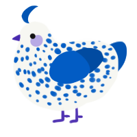 A white and ultramarine chicken with a speckle pattern