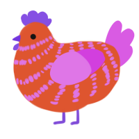 A vermilion and orchid chicken with a bar pattern