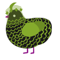 Monster Mash Frappe, a sable and chartreuse chicken with a lace pattern