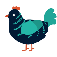 A tumblr and turquoise chicken with a half-bar pattern