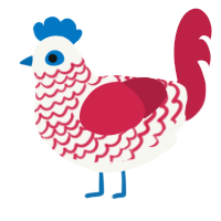 A white and crimson chicken with a lace pattern
