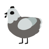 brain empty, a grey and silver chicken with a head pattern