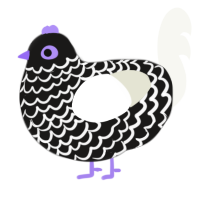 A sable and white chicken with a lace pattern