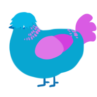 A cerulean and orchid chicken with a neck-band pattern