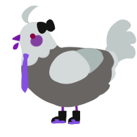 A grey and silver chicken with a head pattern