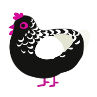 A black and white chicken with a half-lace pattern