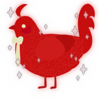A red chicken with a double-lace pattern