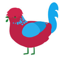 A crimson and sky chicken with a neck-speckle pattern