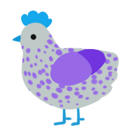 A silver and blurple chicken with a speckle pattern