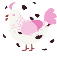 A white and pink chicken with a half-lace pattern