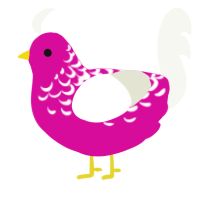 A fuchsia and white chicken with a half-lace pattern