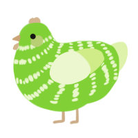 A grass and apple chicken with a bar pattern
