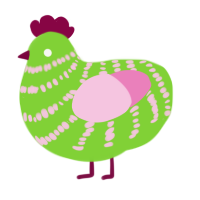 A grass and pink chicken with a bar pattern