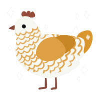 A white and orange chicken with a lace pattern