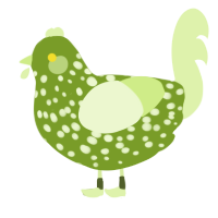 A chartreuse and apple chicken with a speckle pattern