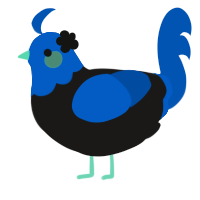 Deep Sea Girl, a sable and ultramarine chicken with a head pattern