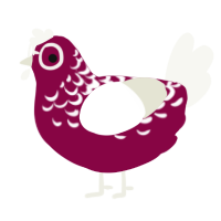 A maroon and white chicken with a half-lace pattern