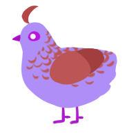 A lilac and red chicken with a half-lace pattern