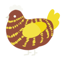 Bee, a russet and yellow chicken with a bar pattern