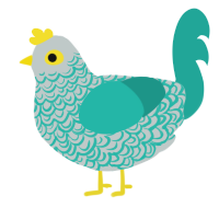 A silver and turquoise chicken with a double-lace pattern