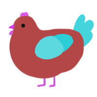 A red and aqua chicken
