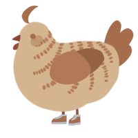 A beige and brown chicken with a half-bar pattern