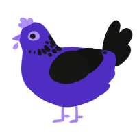 A indigo and black chicken with a neck-speckle pattern