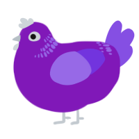 A violet and blurple chicken with a neck-band pattern