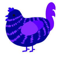 Mimosa, a navy and blurple chicken with a bar pattern