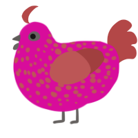 neon pink, a fuchsia and red chicken with a speckle pattern